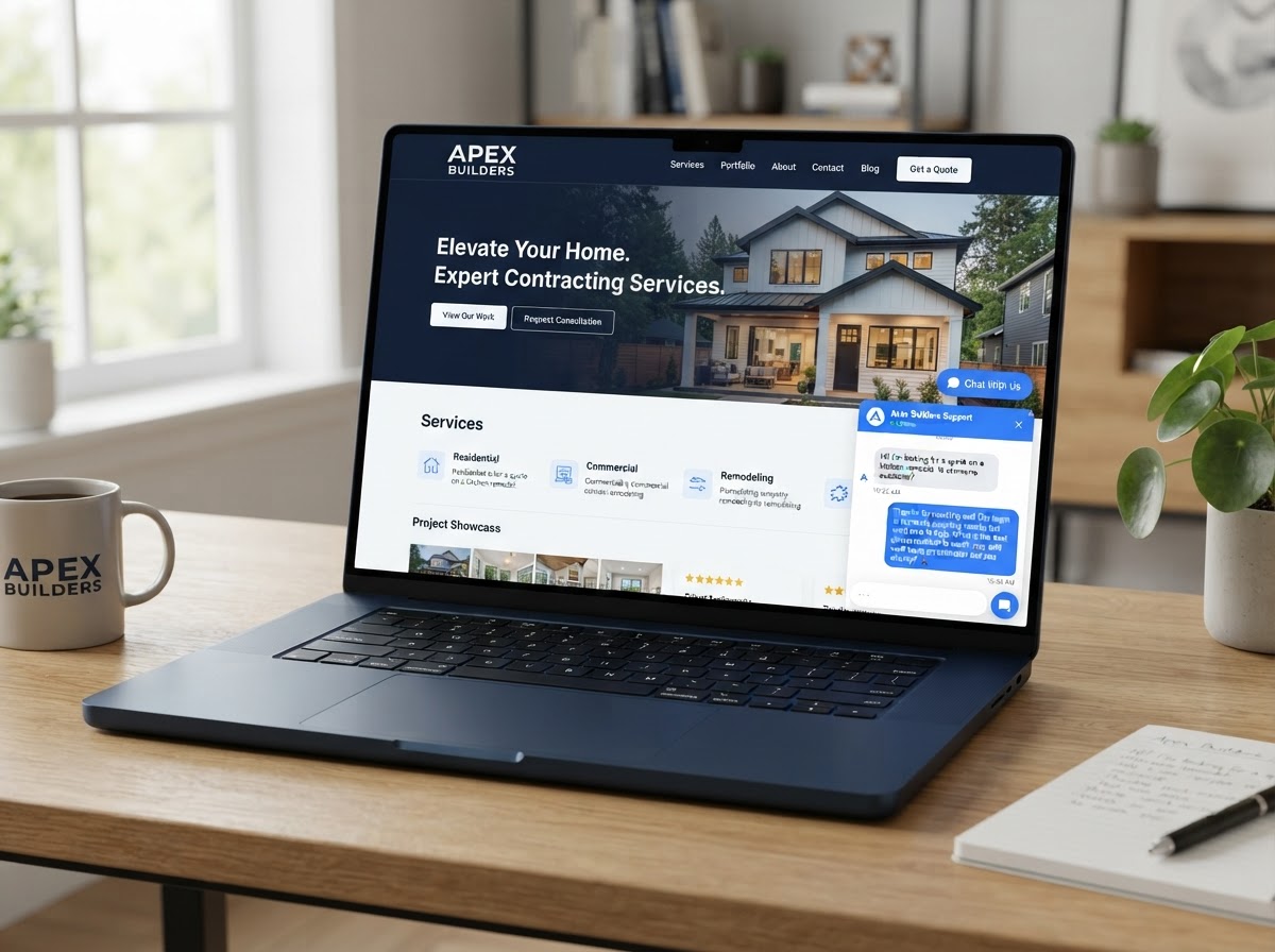 Lead capture chat widget on a contractor website showing a visitor's question and an honest automated reply