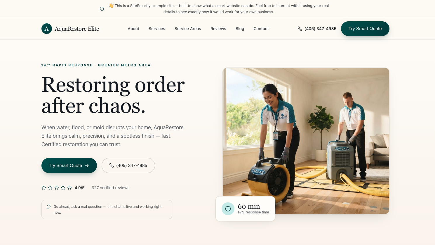 AquaRestore — Water Restoration contractor website design preview