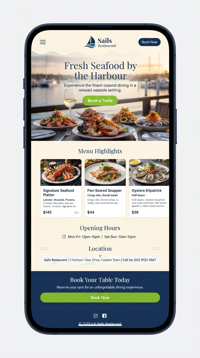 Sails Restaurant mobile website preview
