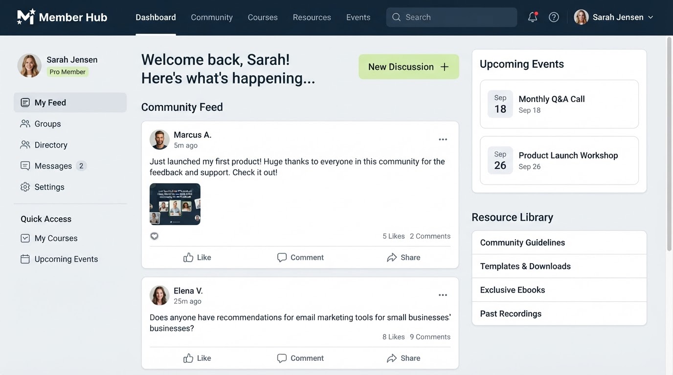 Member Hub website preview — Membership and community