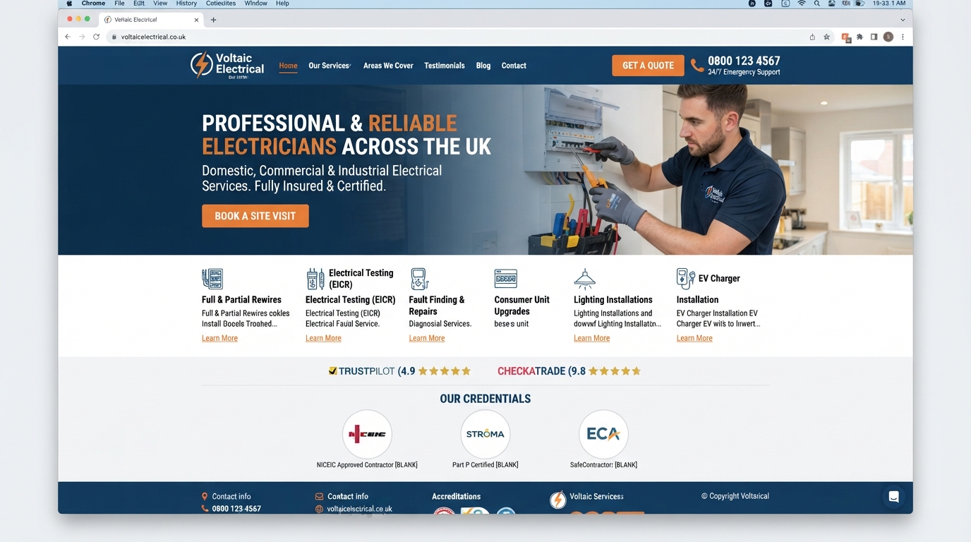 Demonstration Electricians website built by SubWeb247
