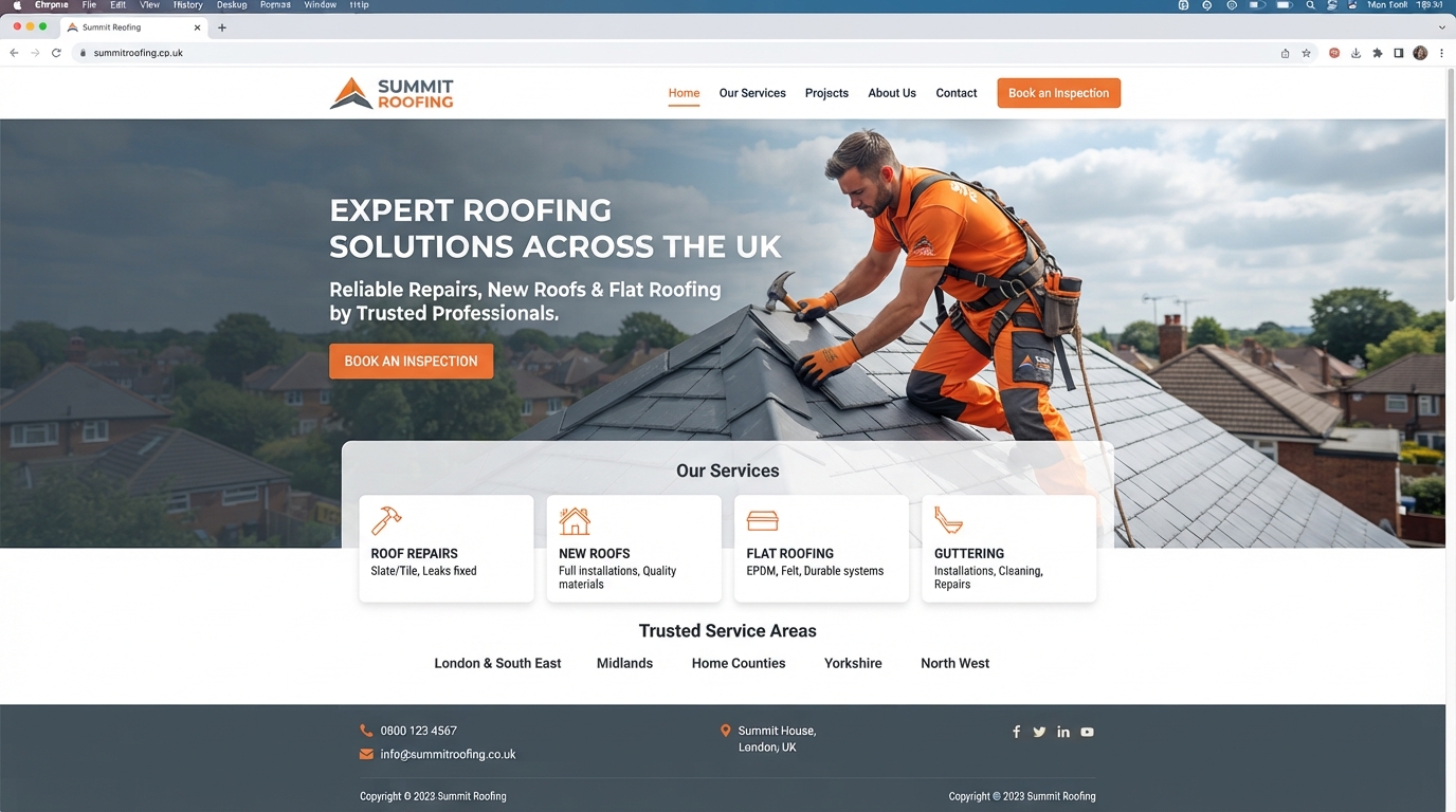 Demonstration Roofers website built by SubWeb247