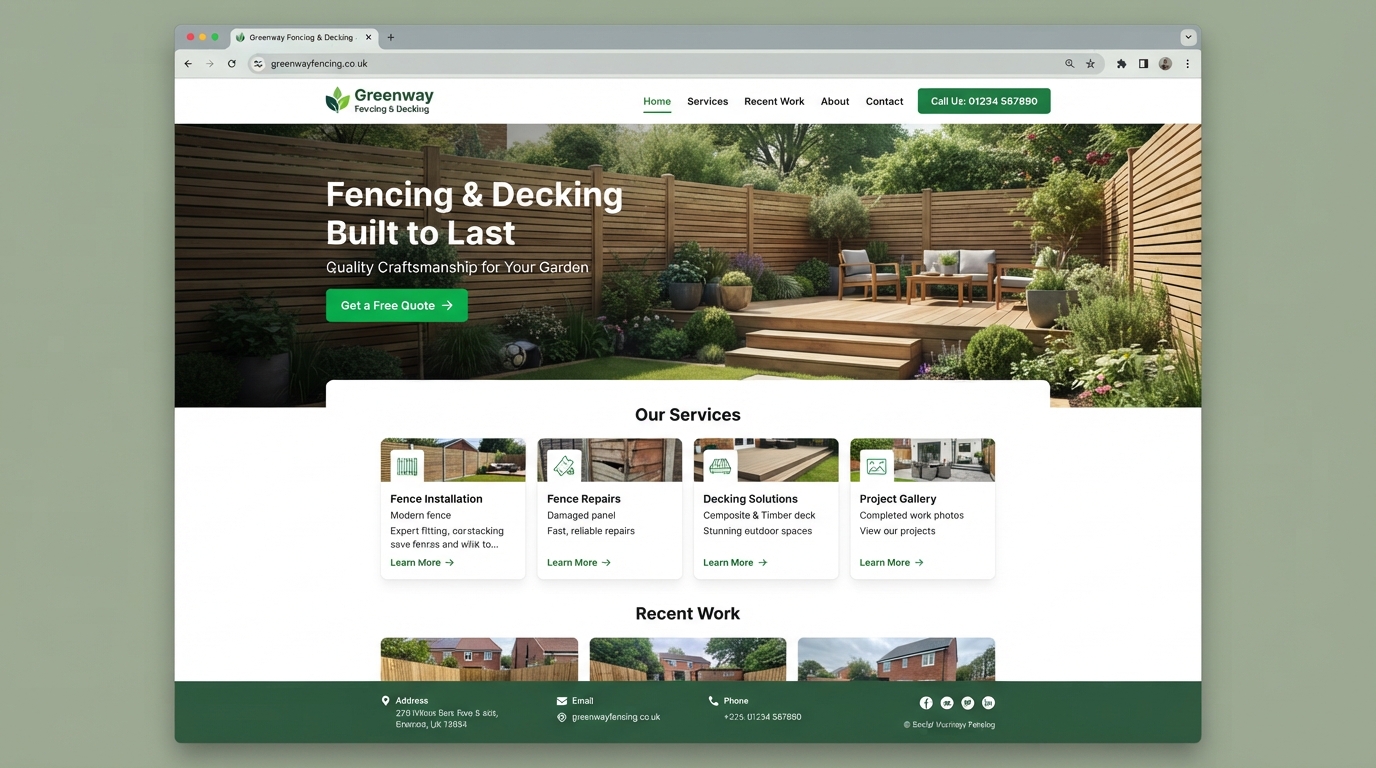 Demonstration Fencing & Decking website built by SubWeb247