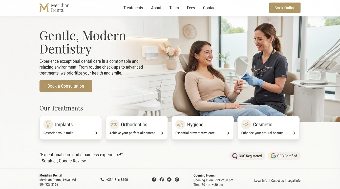 Meridian Dental website preview — Dental and healthcare