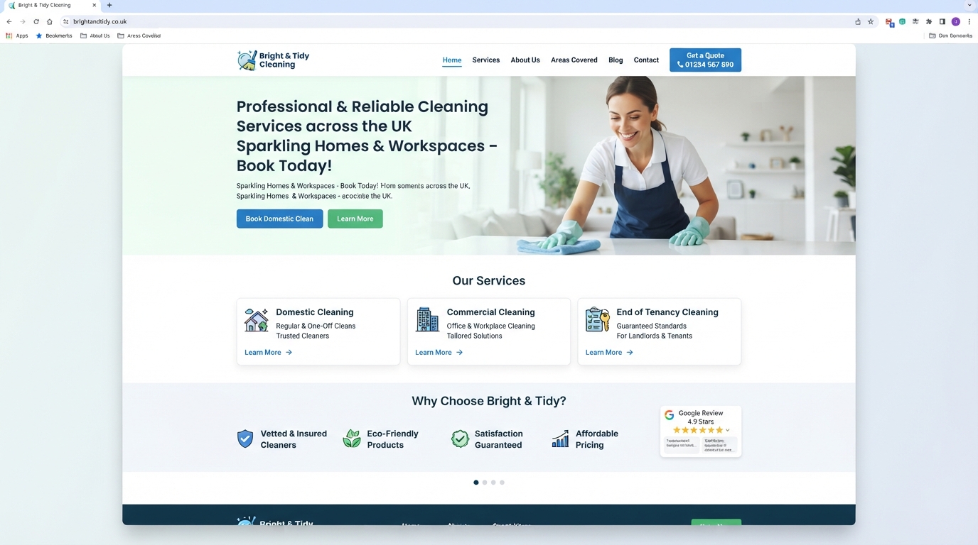 Demonstration Cleaning Services website built by SubWeb247