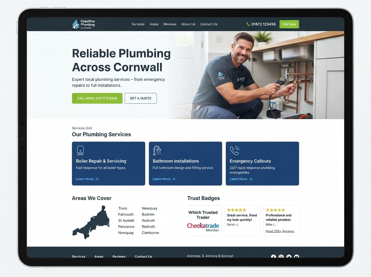 Coastline Plumbing tablet website preview