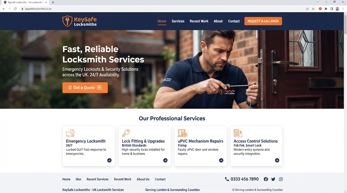 Demonstration Locksmiths website built by SubWeb247