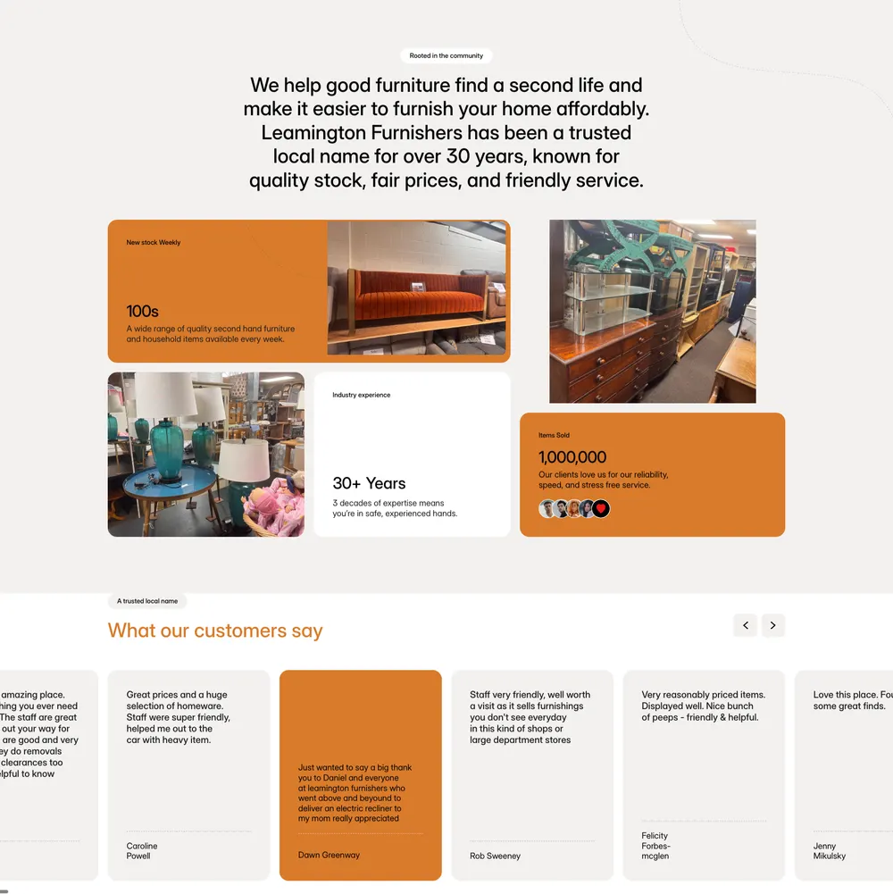 Leamington Furnishers About & Testimonials