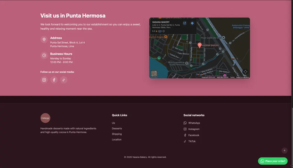 Vasana Bakery Location & Footer