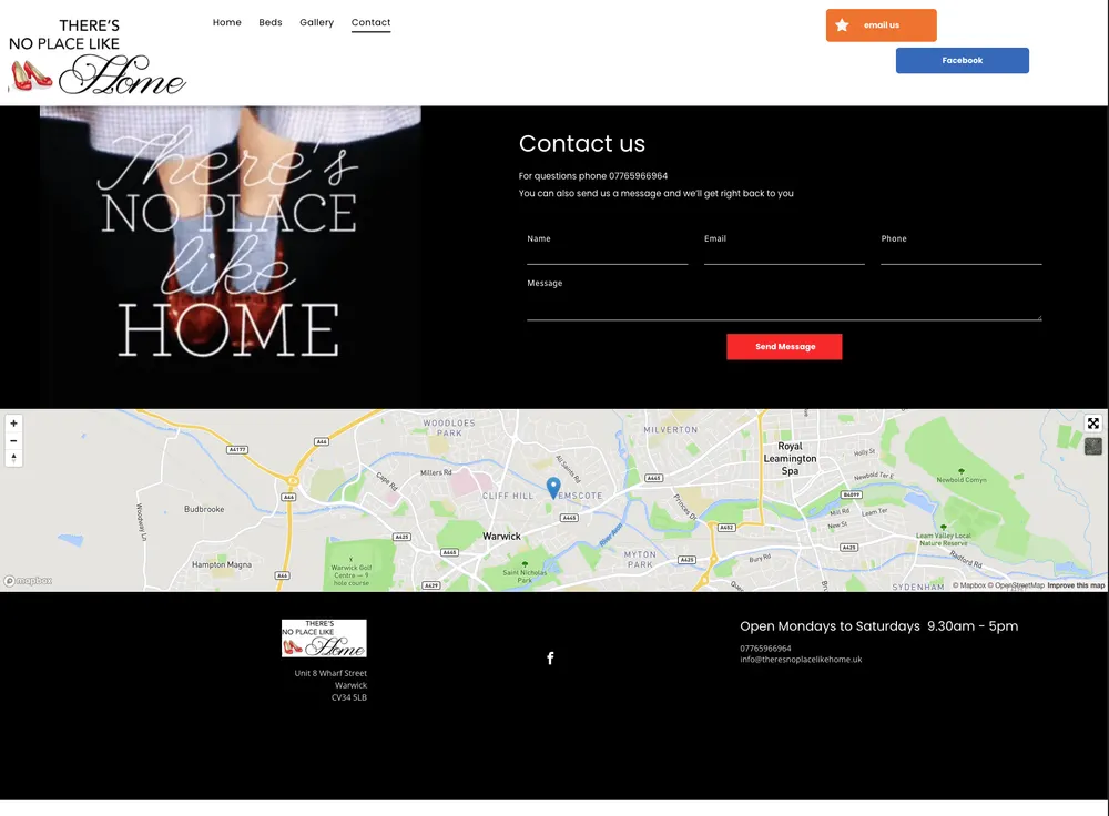 There's No Place Like Home Contact Page original site before rebuild