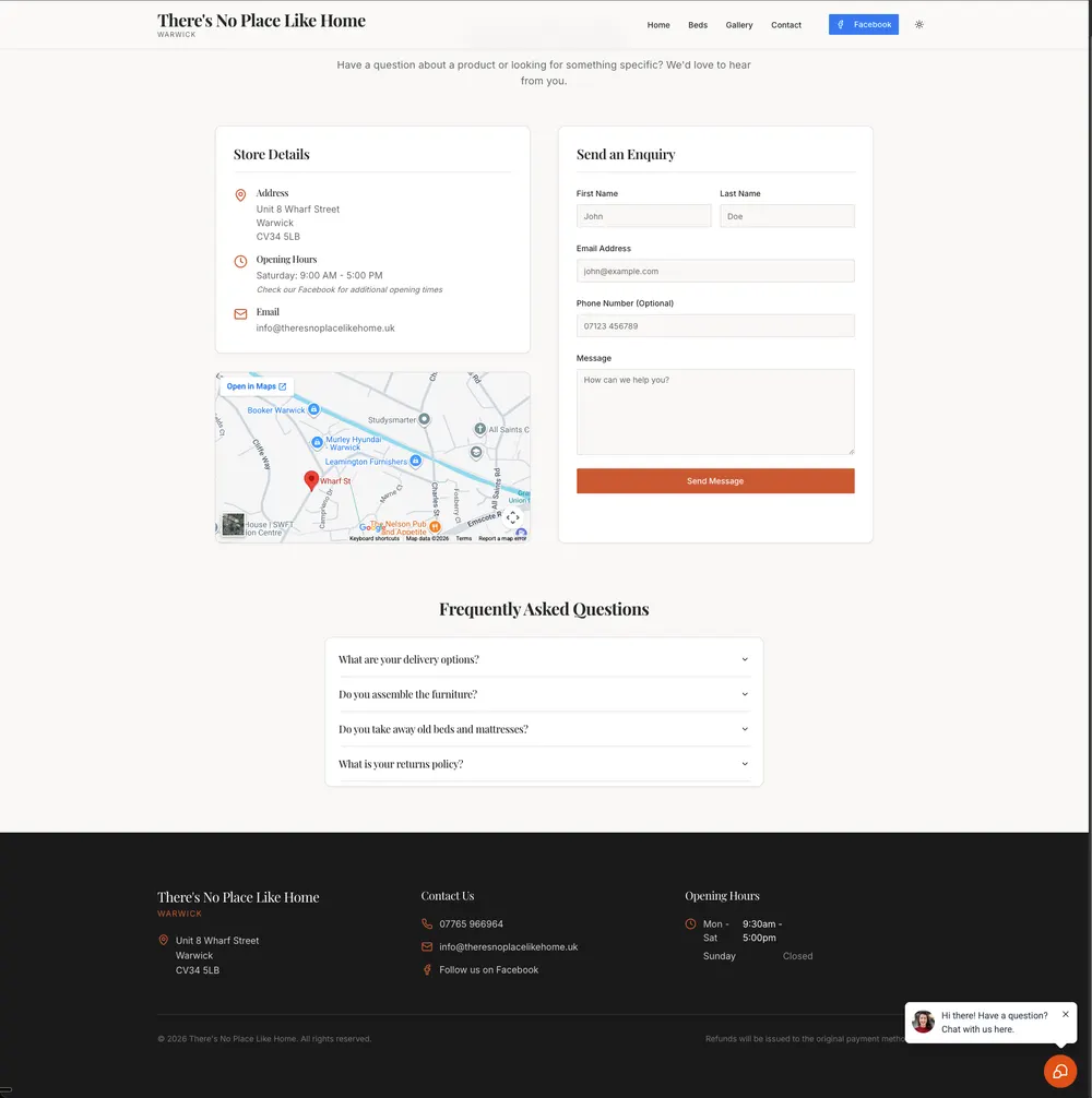 There's No Place Like Home Contact Page rebuild after transformation