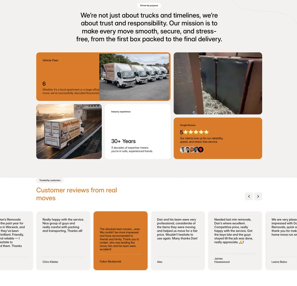 Dan's Removals About & Testimonials rebuild after transformation