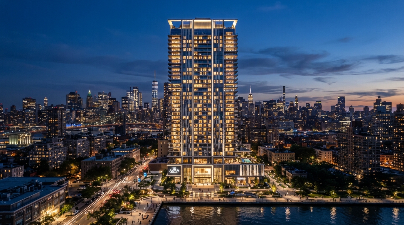 Luxury high-rise residential property managed by Vision Management & Maintenance at twilight