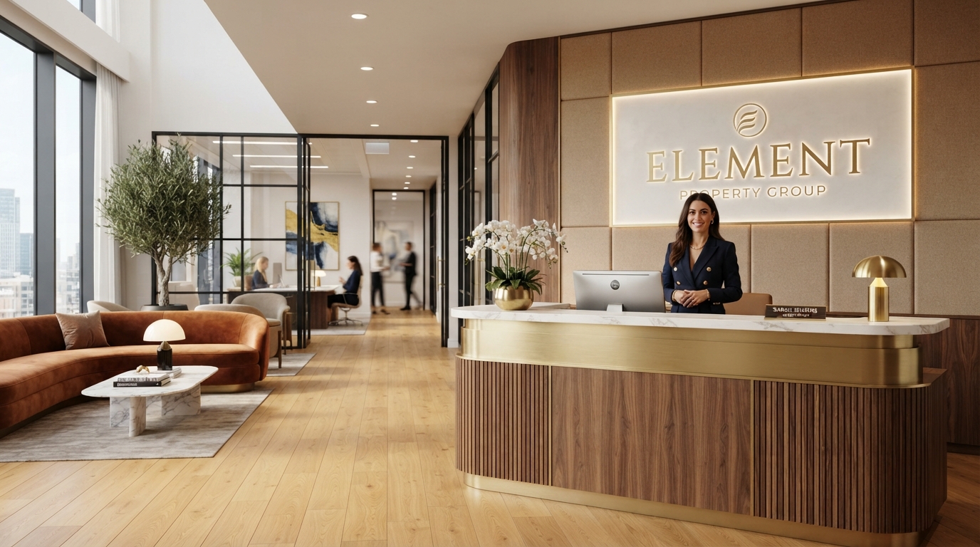 Modern reception desk in the Vision Management & Maintenance office