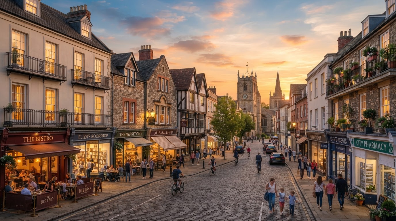 Commercial and residential properties under professional property management at evening