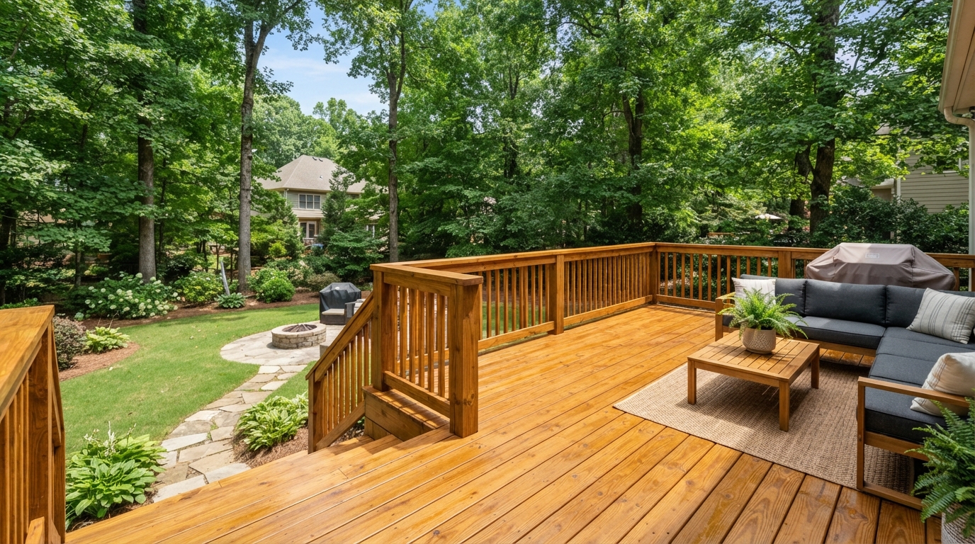 Freshly stained wood deck in Cumming GA