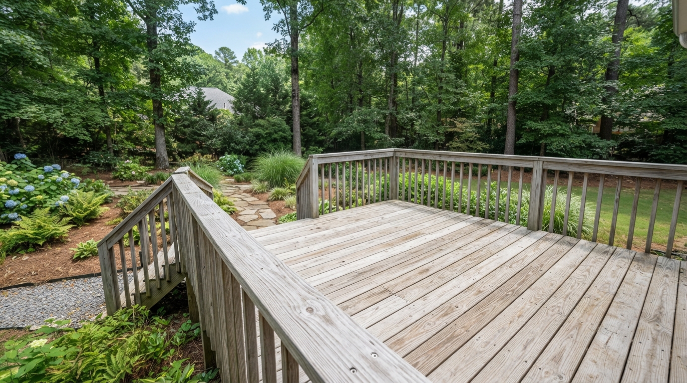 Freshly pressure-washed deck showing raised grain in Cumming GA