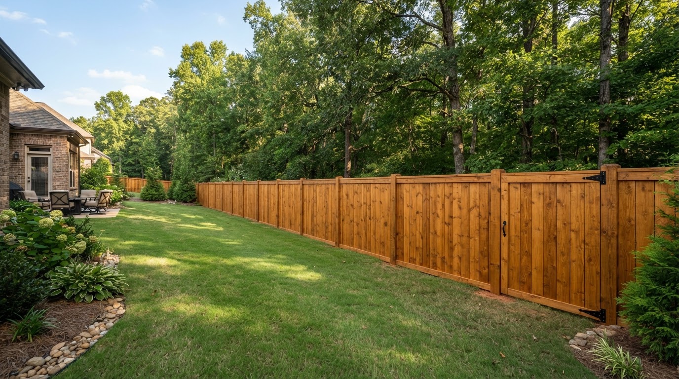 Freshly stained wood fence in Cumming GA