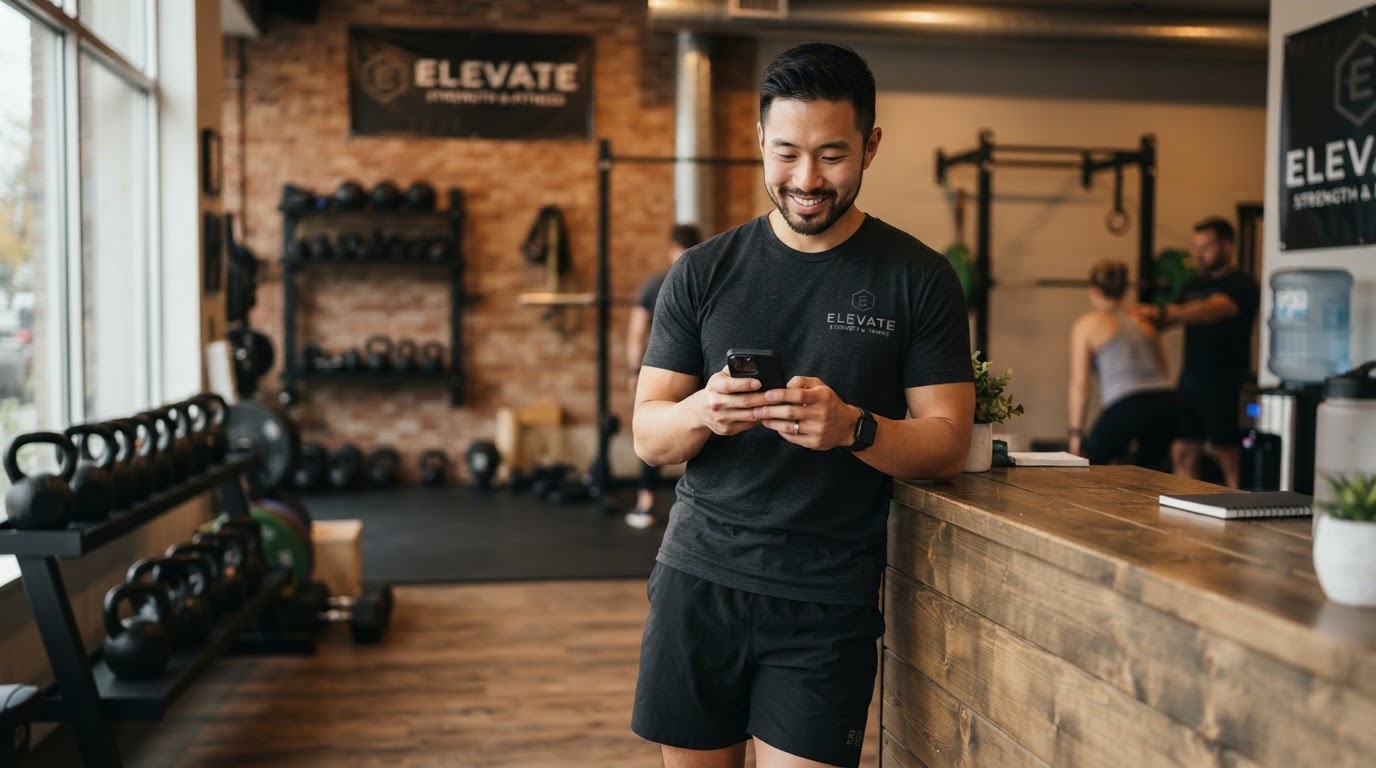 Personal trainer die mobiel nieuwe aanvragen opvolgt