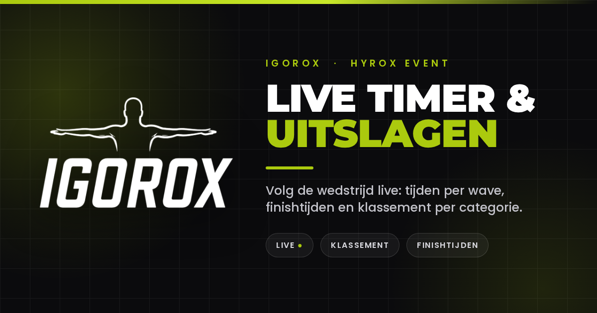 IGOFIT HYROX Event App — Live timer en uitslagen op desktop