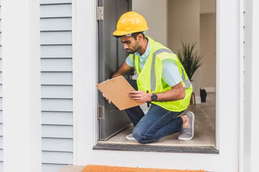 Home inspector documenting property conditions during on-site assessment