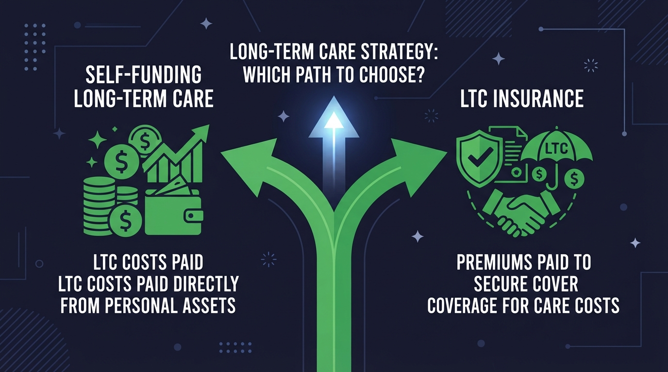 Icon decision fork between self-funding long-term care and buying LTC insurance