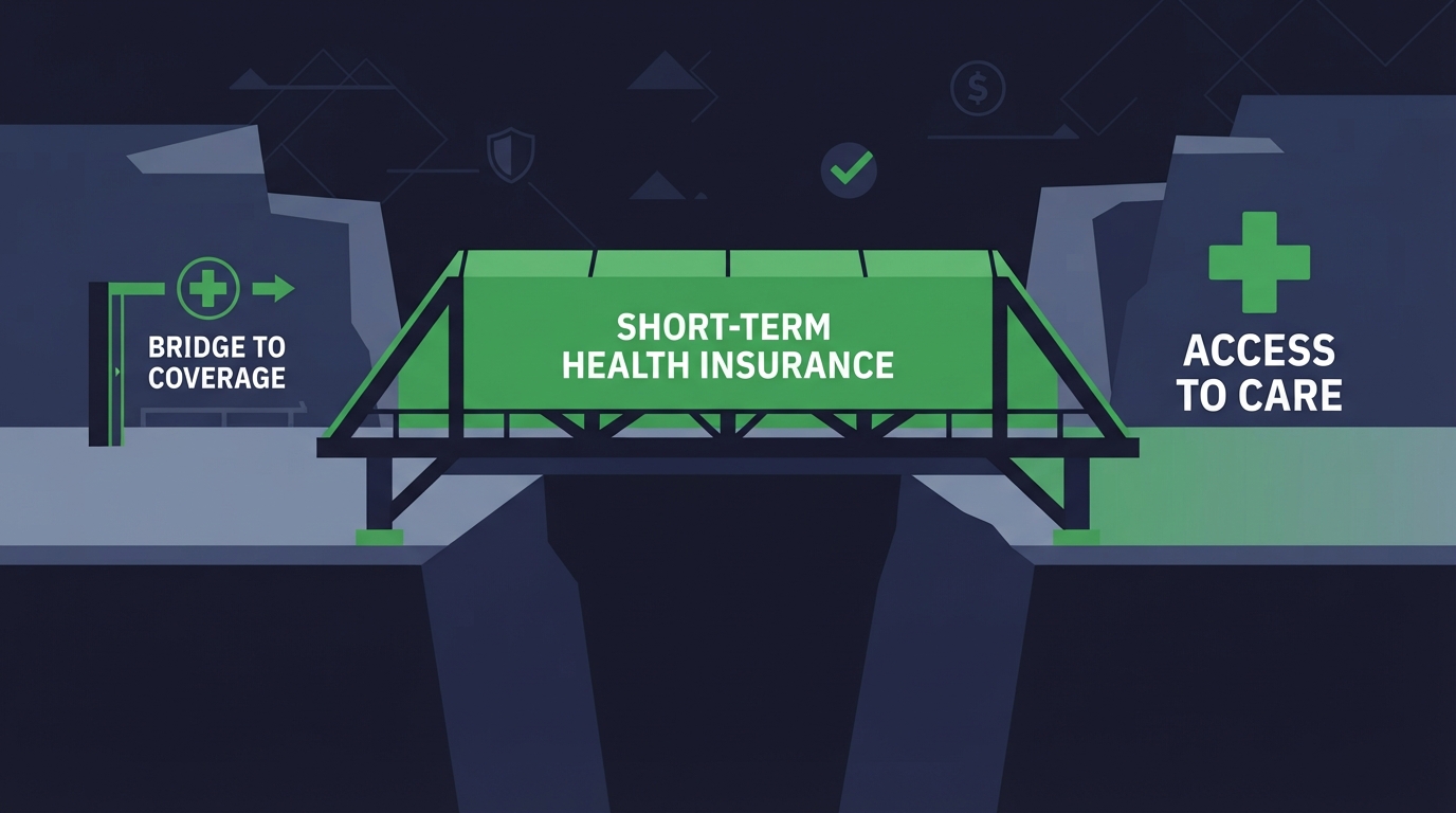 Icon illustration of a bridge over a gap representing short-term health insurance