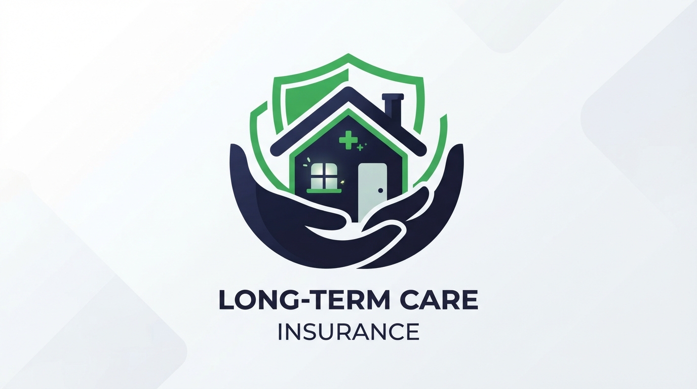 Icon illustration of caring hands holding a house for long-term care insurance