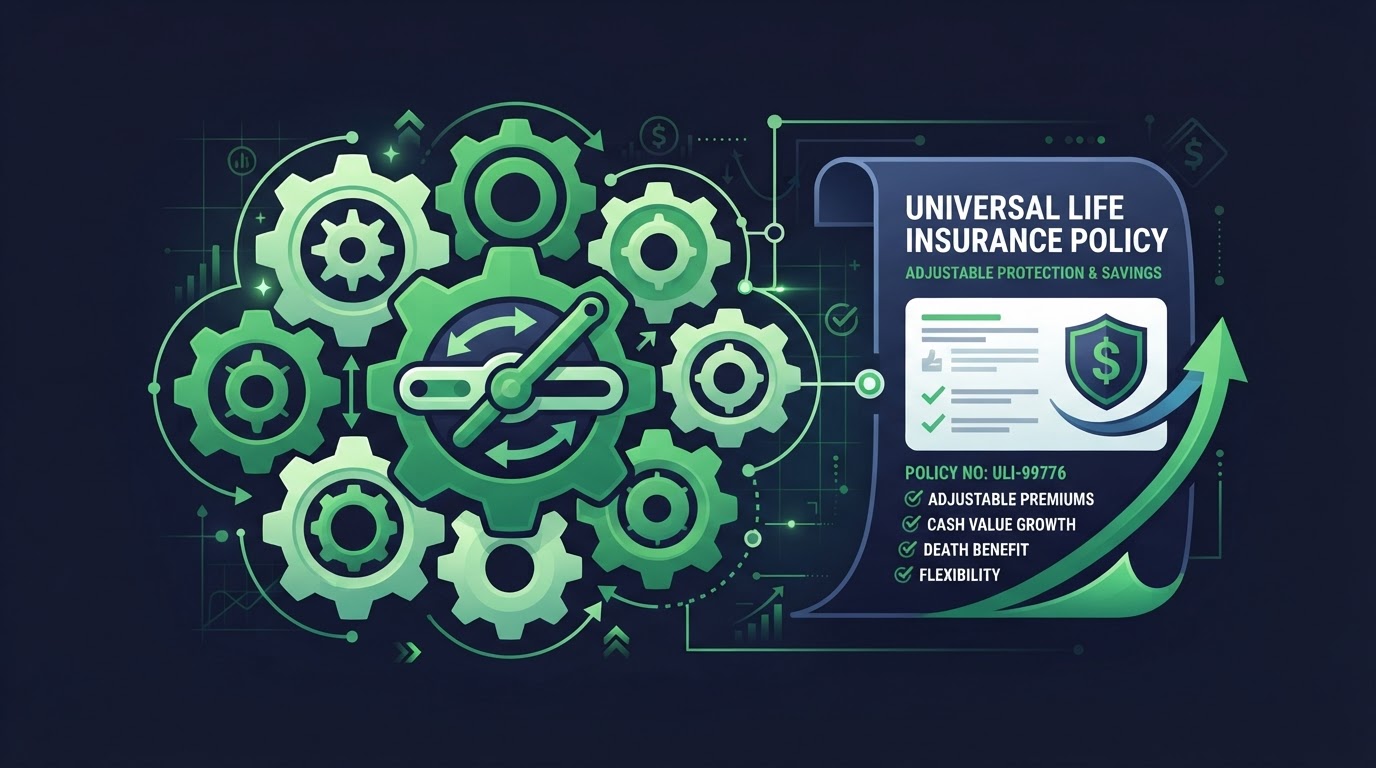 Icon illustration of adjustable gears representing universal life insurance flexibility