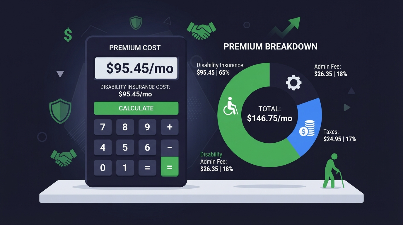 Icon illustration of a calculator with a premium breakdown chart for disability insurance cost