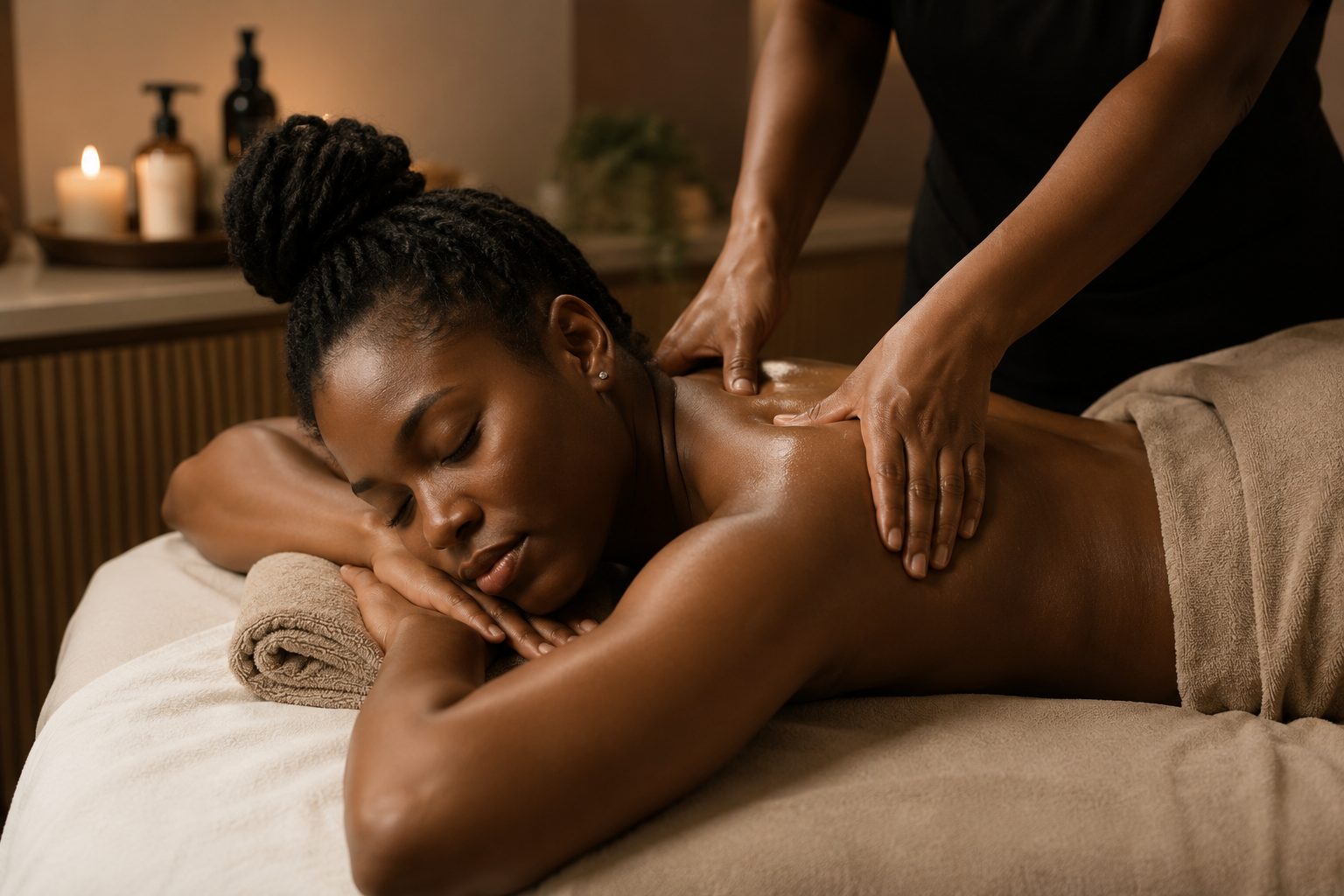 Guests relaxing in robes at Peace Oasis Spa in Greenville, SC