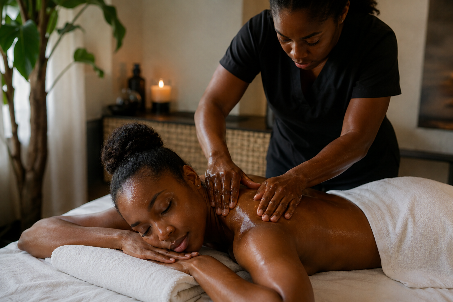 Guest receiving a peaceful massage treatment at Peace Oasis Spa