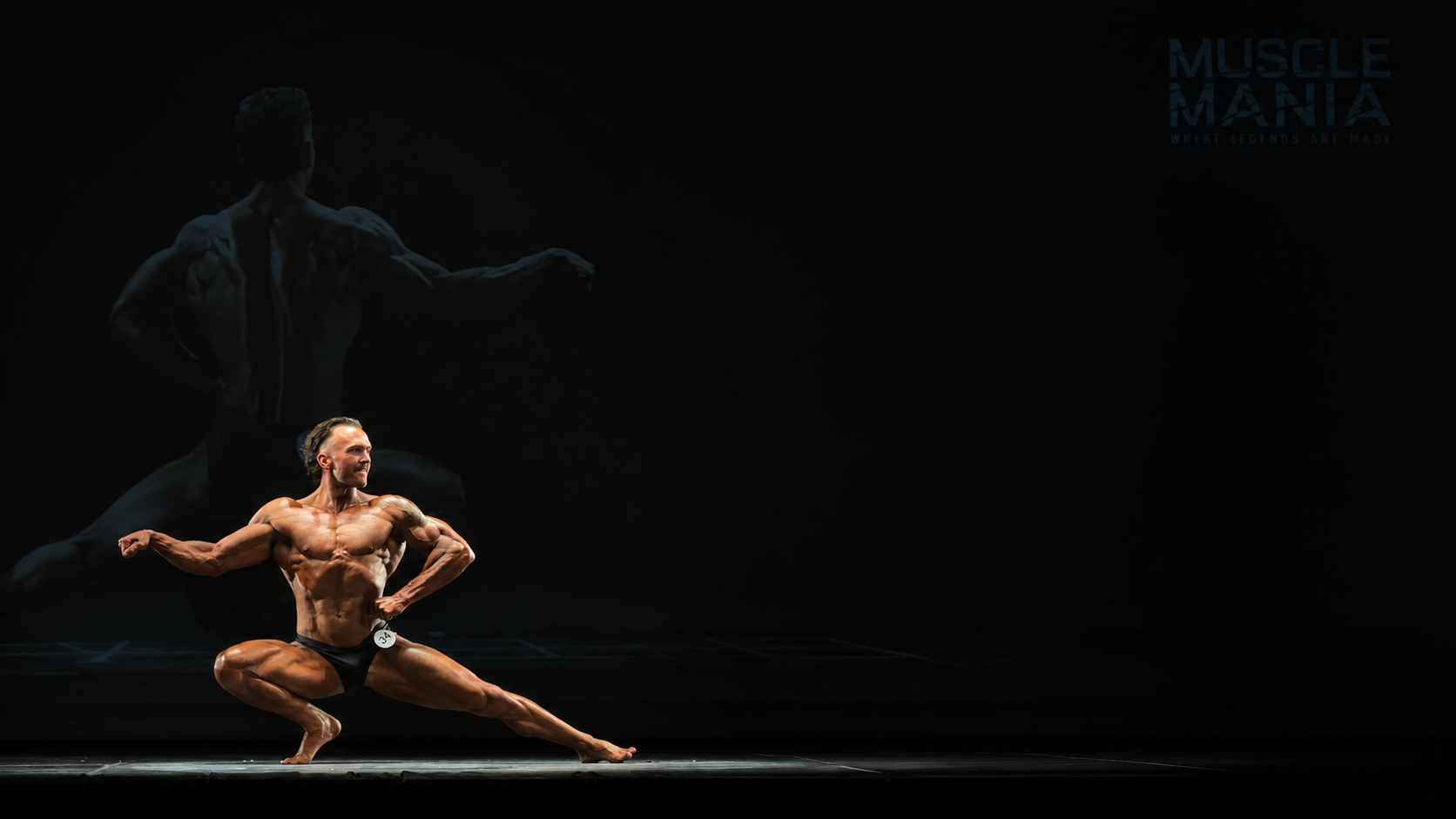 Bodybuilder posing on stage background