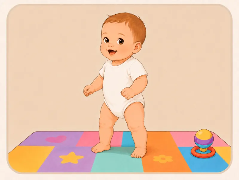 Ilustração de bebê dando os primeiros passos com apoio nos móveis