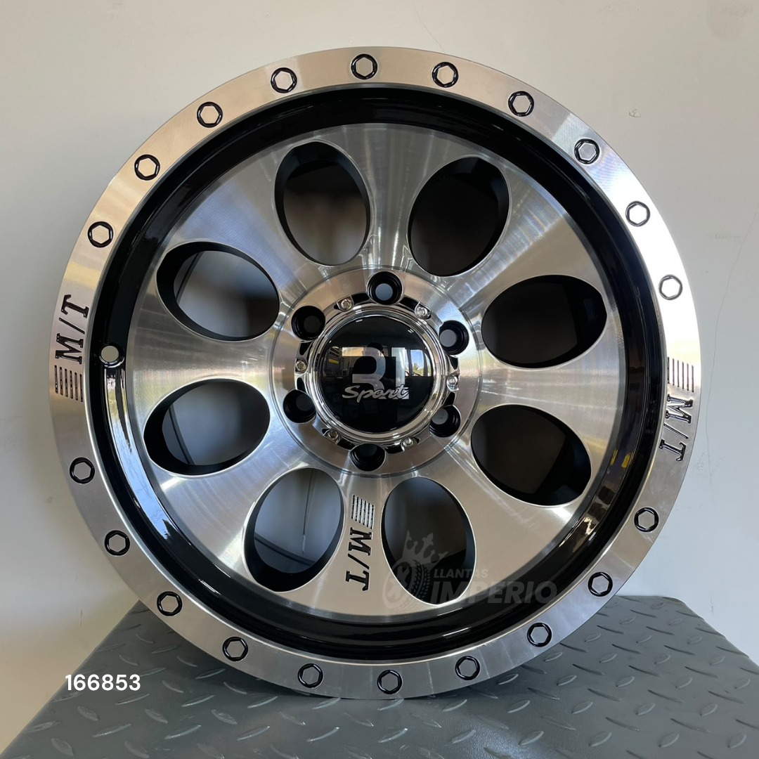 Rin R1 SPORT BLACK MACHINE FACE MACHINE LIP 16X8.5 6-139.7 - Llantas Imperio