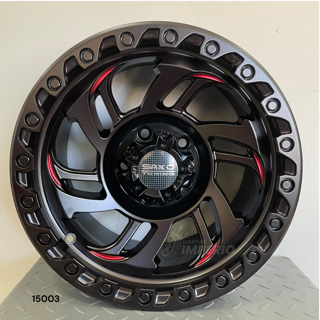 Rin SAXO TUNING BLACK RED INSERT 15X8 5-114.3 - Llantas Imperio
