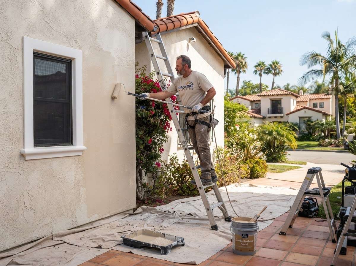 Professional exterior house painting on a Southern California home