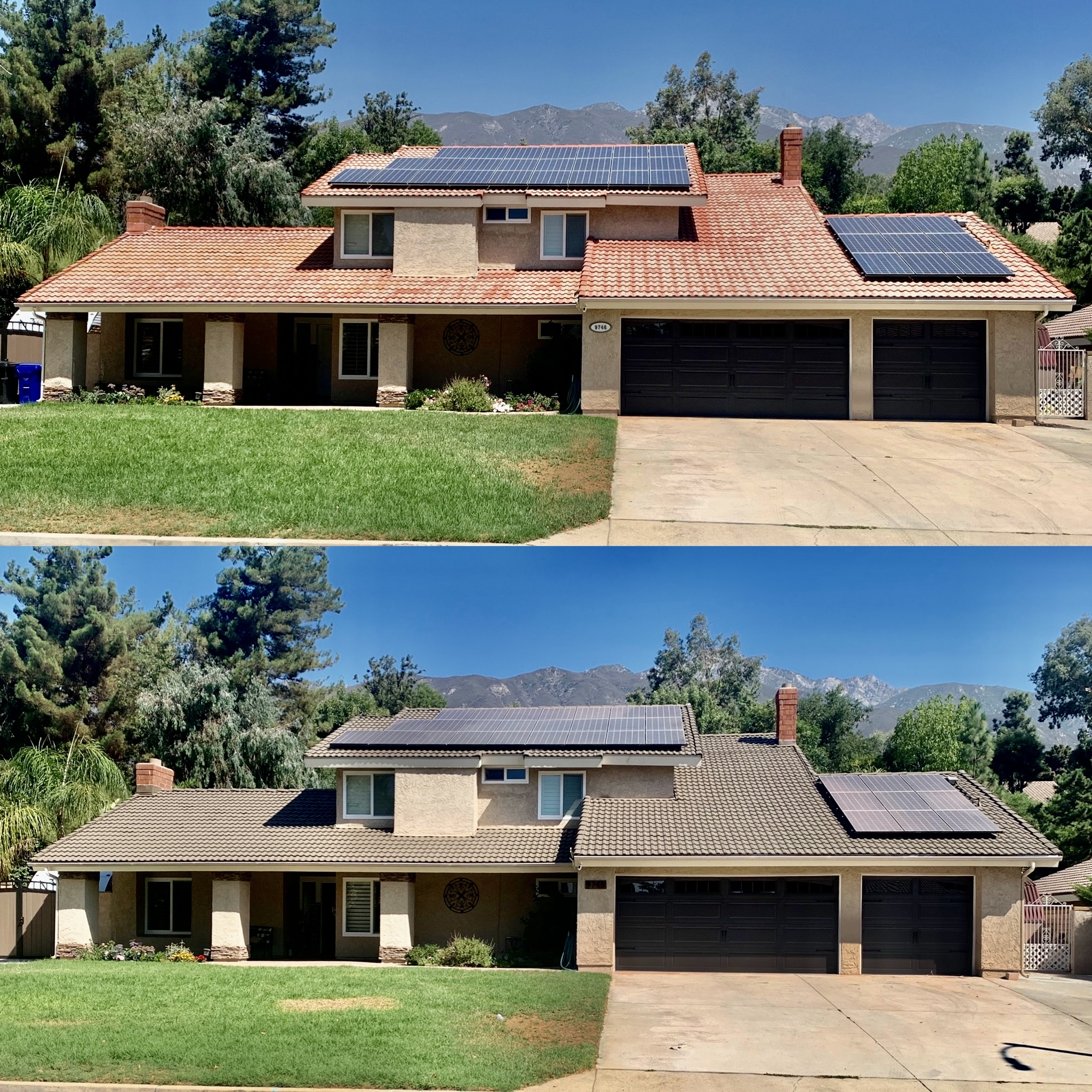 Weathered Red Tile to Dark Charcoal with Solar Panels
