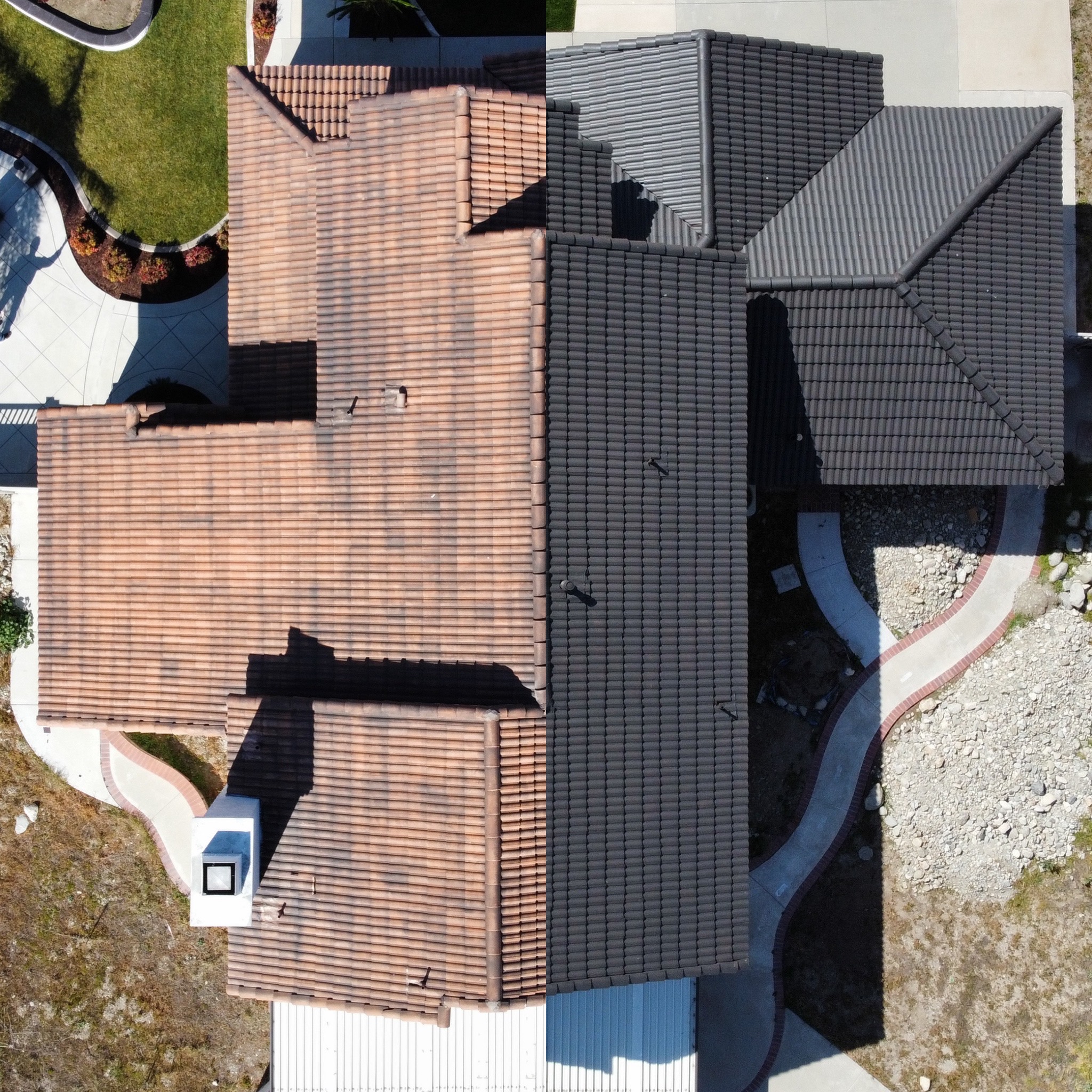 Aerial Half & Half Tile Roof Recolor Comparison