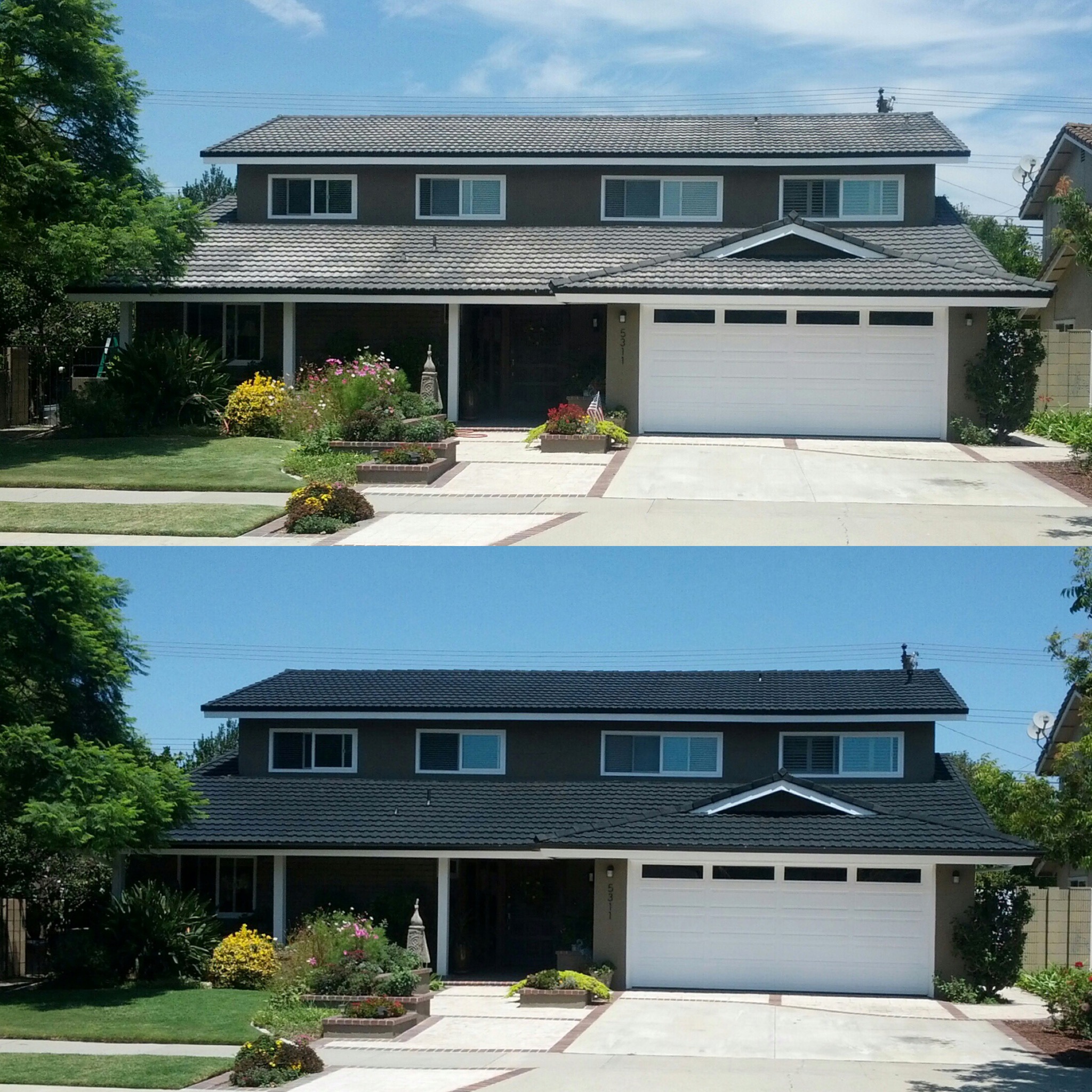 Two-Story Residence Faded Concrete to Deep Black Roof Makeover