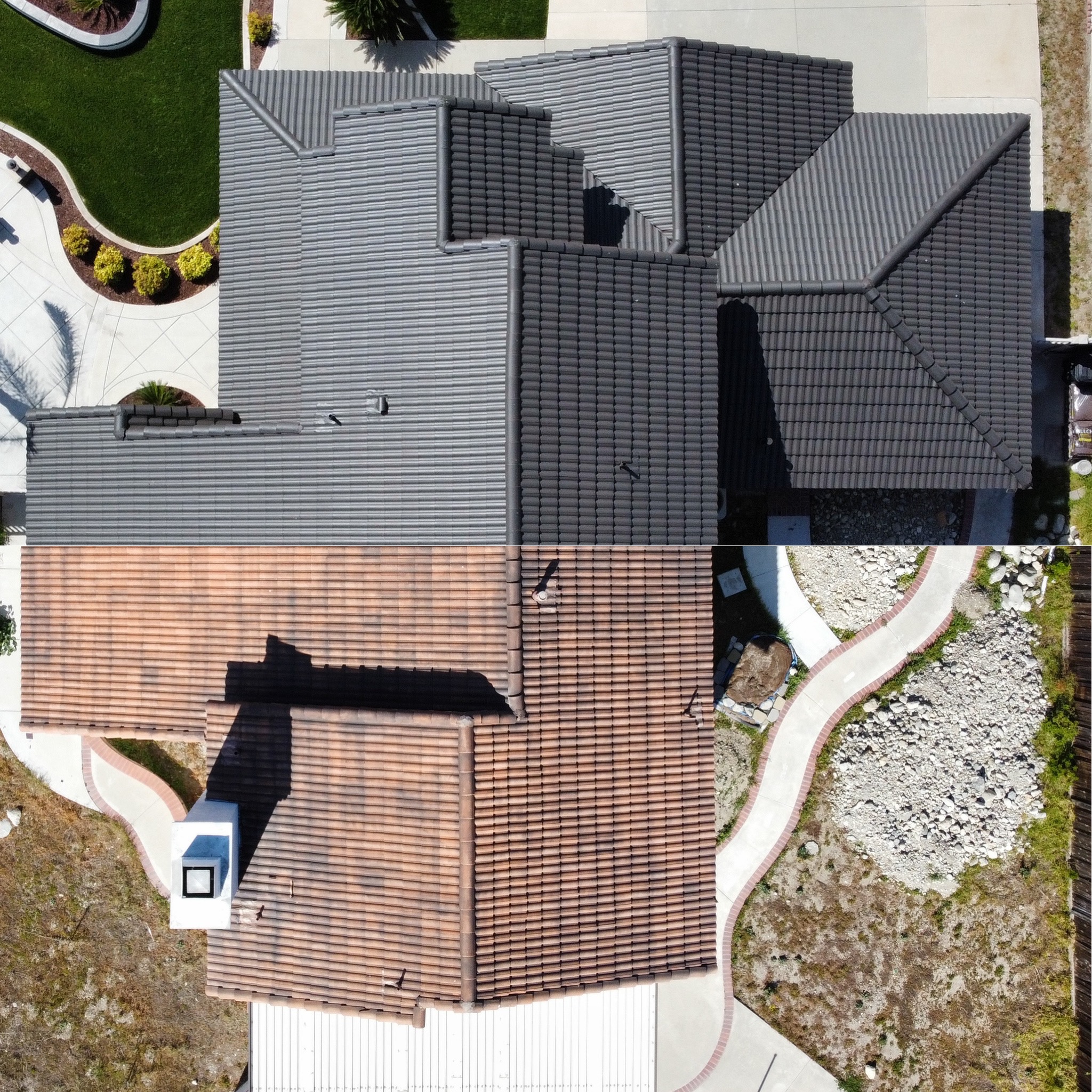 Top-Down Aerial Weathered Tile to Slate Black Comparison