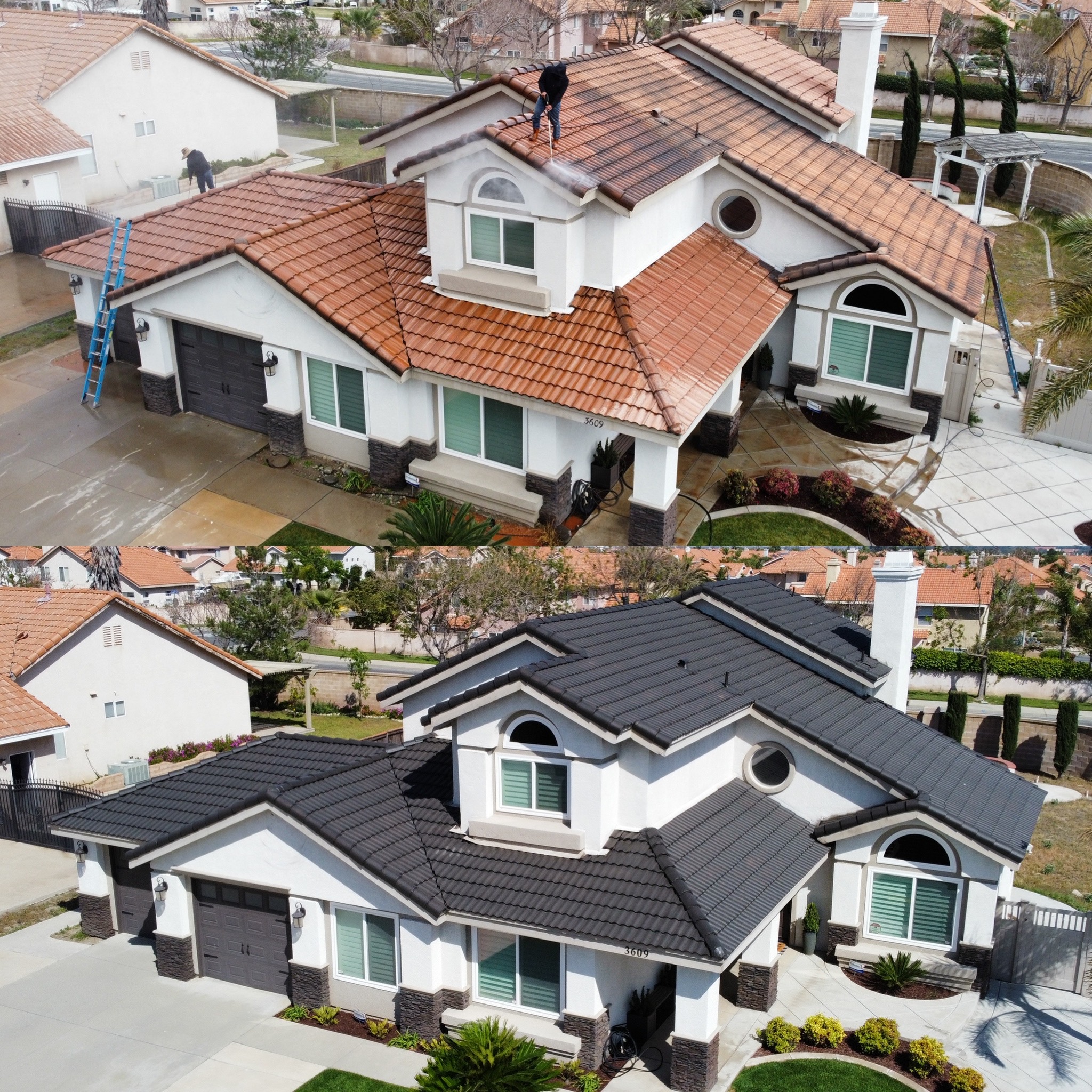 Roof Wash & Prep to Deep Charcoal Tile Restoration