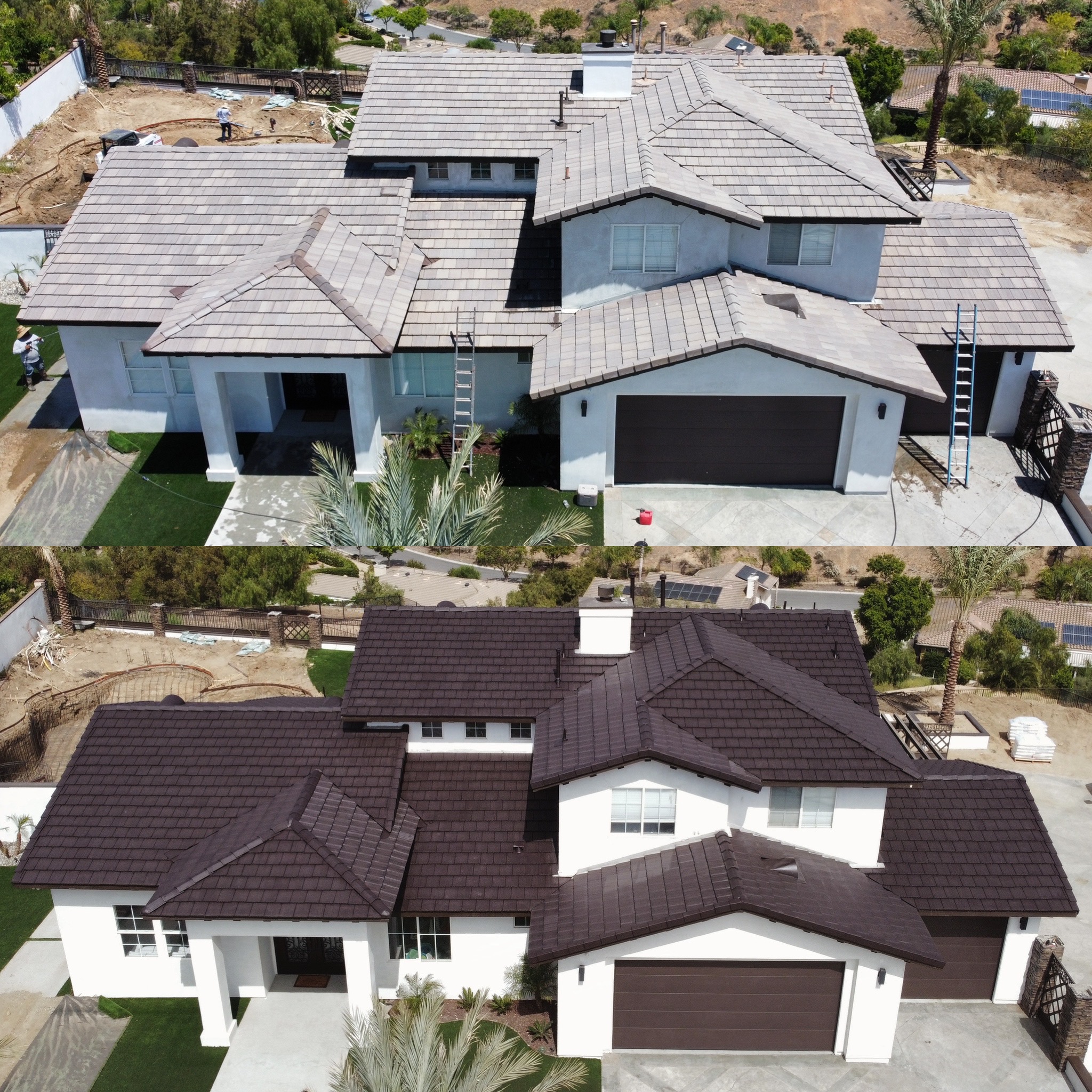 Two-Story Home Faded Grey to Espresso Roof Transformation