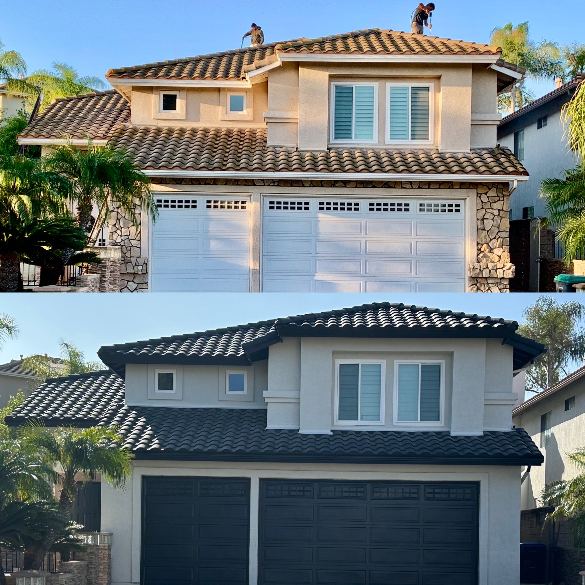 Two-Story Residence Tan Tile to Modern Charcoal Roof Makeover