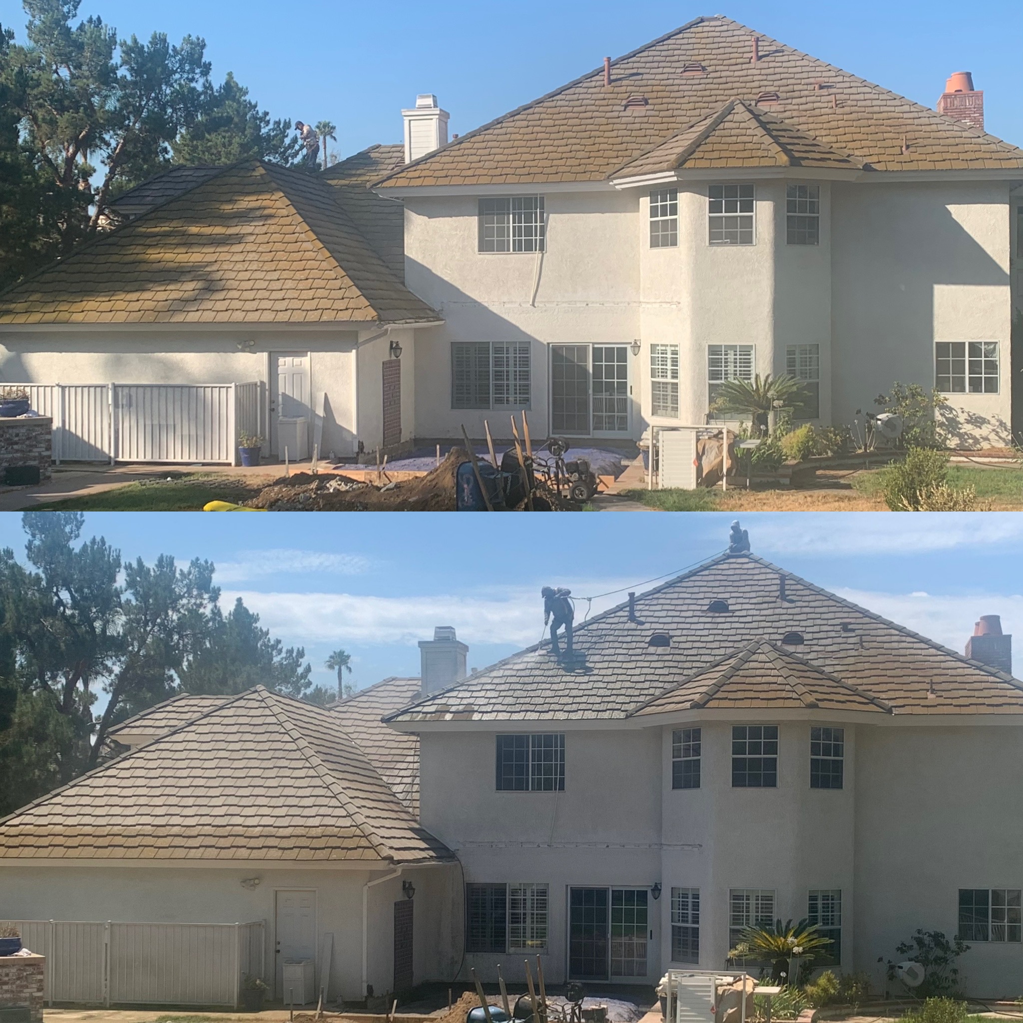Two-Story Tile Roof Wash & Deep Espresso Makeover