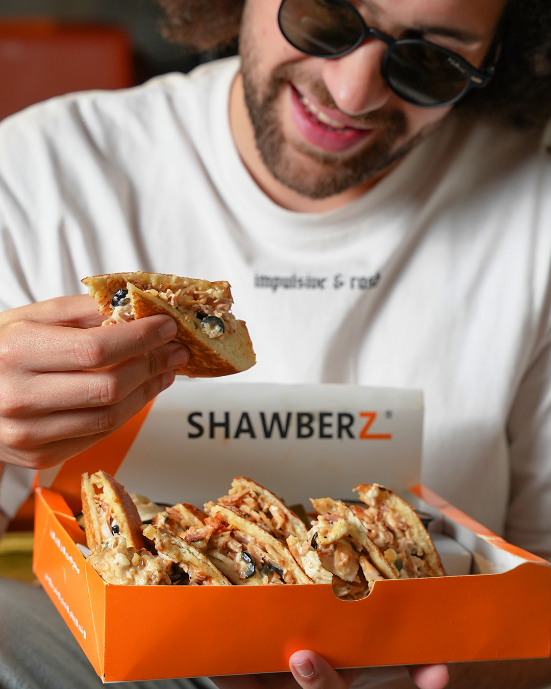 Enjoying SHAWBERZ Delicious Stuffed Shawarma