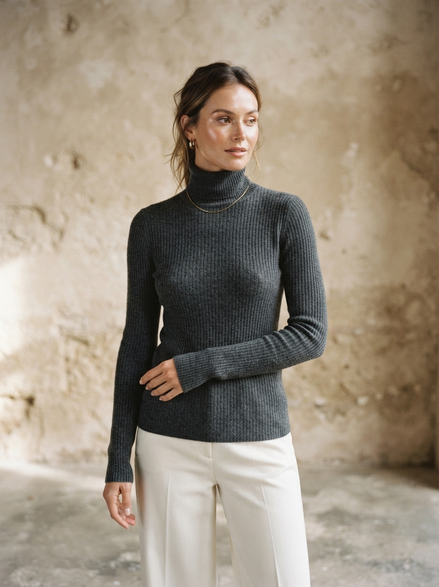 Fine Rib Roll-Neck