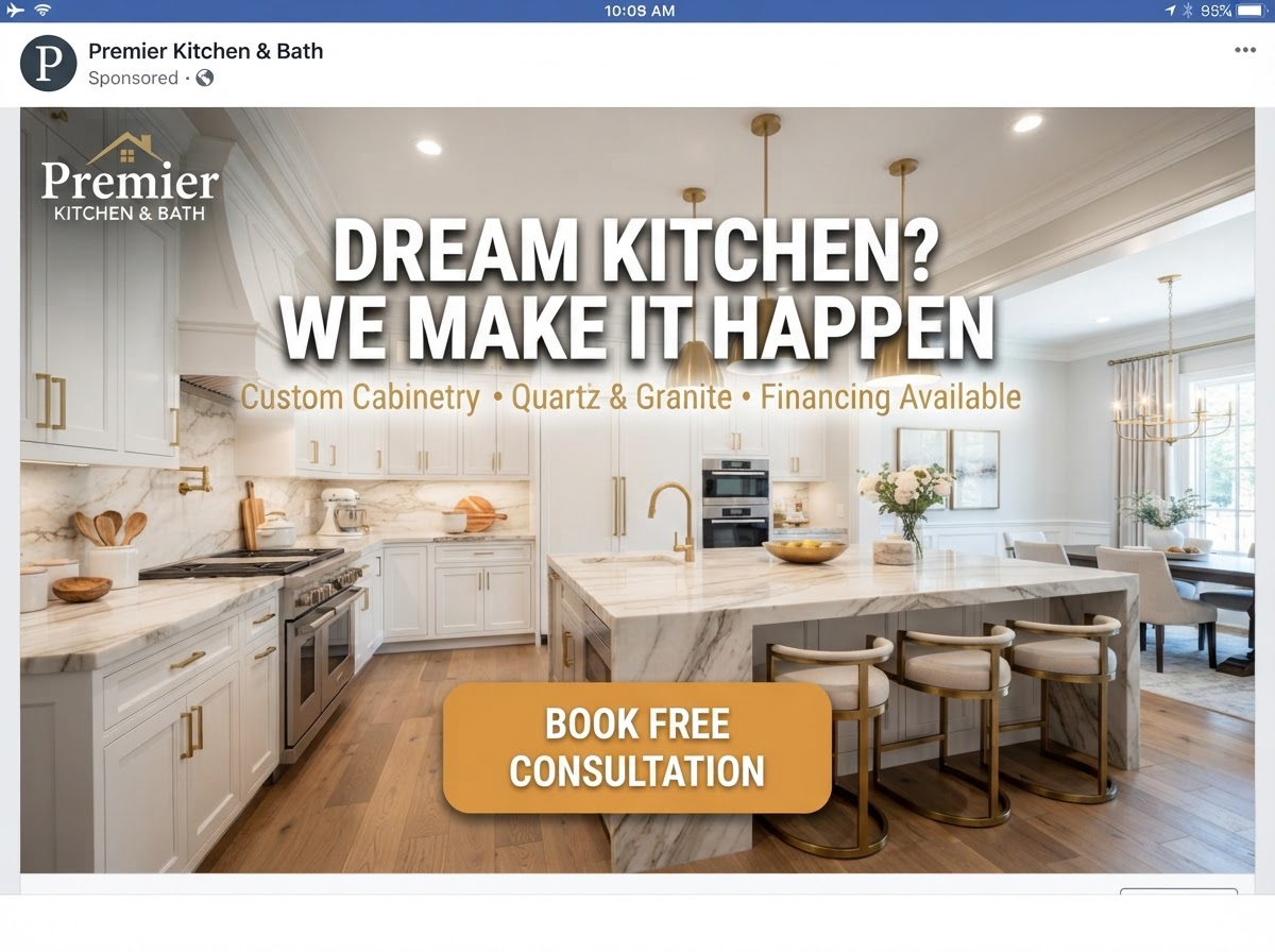 Example DigiAds paid ad creative for a kitchen remodeling contractor — dream kitchen renovation