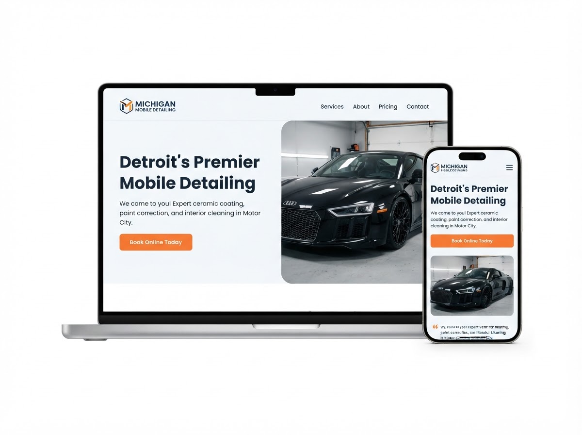 DigiAutomize DigiSites smart website on a laptop and smartphone showing an example home service business homepage