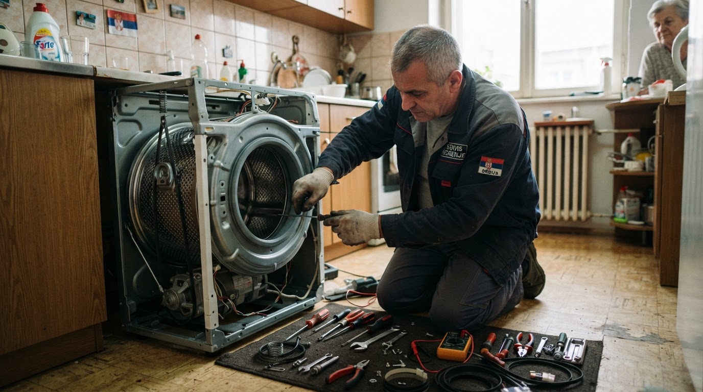 Serviser bele tehnike popravlja veš mašinu